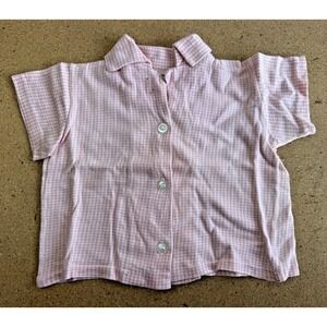 Vintage Baby Top Pink White Gingham Collared Button Shirt Short Sleeve 12M